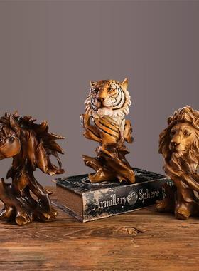 新款直销复古动物马头狮子老虎创意摆件客厅电视柜开业乔迁装饰品