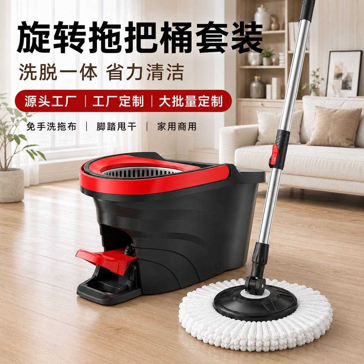新款直销旋转拖把套装脚踏拖把桶旋转拖布家用一拖净脚踏旋转清洁