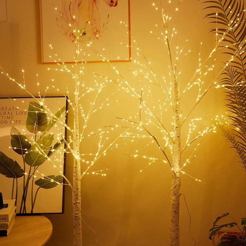新款直销跨境led树灯萤火虫房间仿真白桦树灯铜线灯景造型圣诞氛