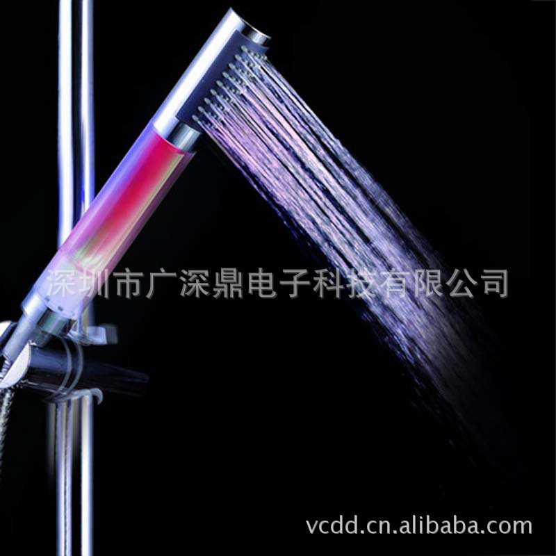 新款直销七彩花洒  led花洒 圆棒圆形喷头温控灯 温控三色变色花