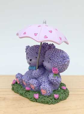 新款直销创意可爱紫色打伞薰衣熊蛋糕装饰品汽车摆件树脂工艺品情