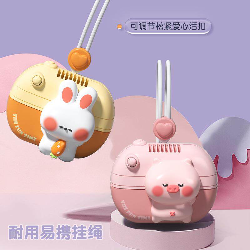 新款直销新款萌宠潮玩相机挂绳无叶风扇户外懒人便携充电风扇六一