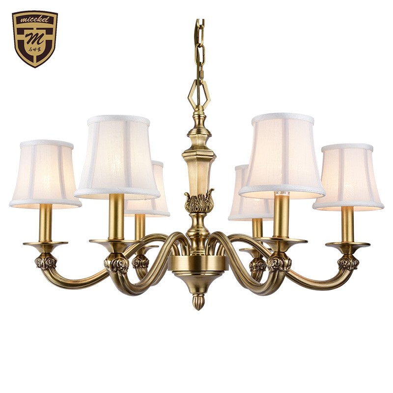 高档美式全铜吊灯 简美乡村纯铜客厅吊灯 北欧别墅卧室餐厅铜吊灯