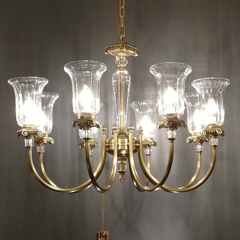 高档美式全铜吊灯 简美乡村纯铜客厅餐厅吊灯 别墅大厅过道铜吊灯