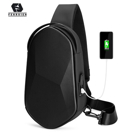 Fenruien Men Shoulder Bags Black USB Charging Crossbody Bag