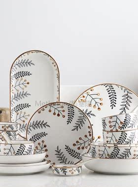 Delicate Nordic Hand-Drawn Ceramic Dinner Plate Bowl Creativ