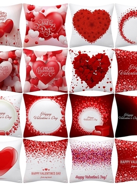 Love Heart Cushion Cover Cotton Polyester Red Printed Pillow