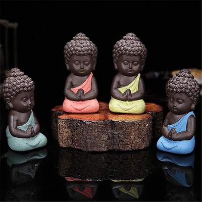 Lovely Ceramic Little Monk Figurine Home Decor Buddha Statue