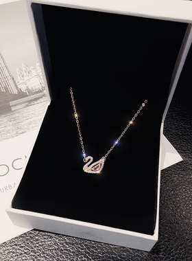 PINK SWAN Necklace womens pure silver luxury niche design c