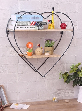 Peach wrought iron wooden wall shelf racks Vintage solid woo