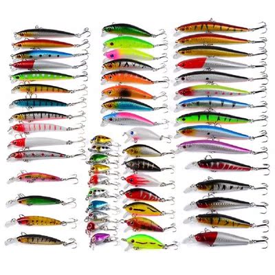 56pcs Topwater Minnow Mixed Fake Lures Simulation Crankbait