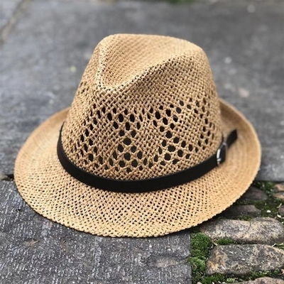 Mens Cowboy Hat Straw Panama Hand Woven Hollow Straw Ha