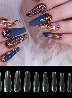 500pcs 10 Sizes Long Coffin Stiletto Nails Transparent Full