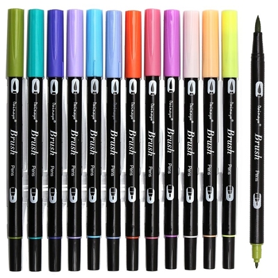 Dainayw Dual Brush Pen Art Markers, Primary, 12 Pack, ABT B