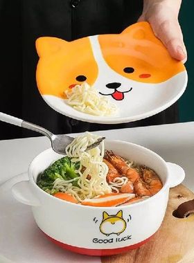 Mangkuk Ramen Keramik dengan Tutup Mangkuk Mie Instan Lucu