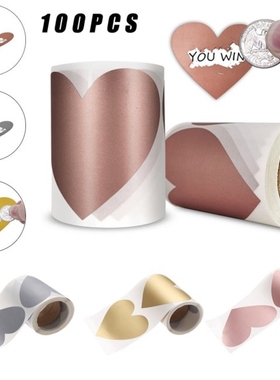 100Pcs/roll Love Heart Shape Scratch Off Stickers Labels Sti