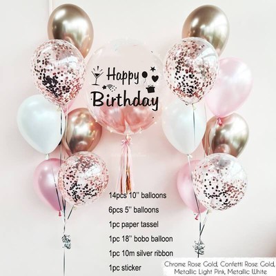 Rose Gold Confetti Latex Balloon Set Happy Birthday Helium
