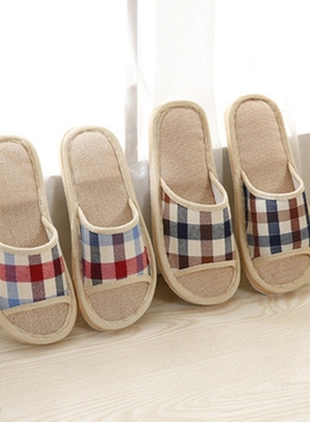 Home Slides for Women Stripes Linen Slippers Casual Bedroom