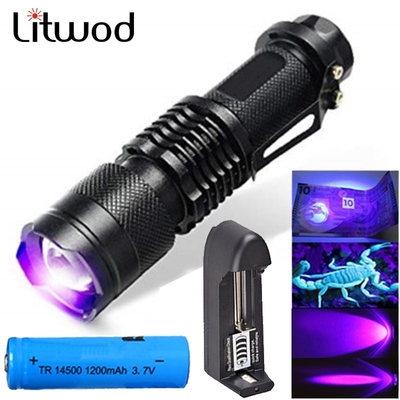 UV LED Flashlight Ultraviolet Torch zoomable Mini UV Black L