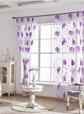 1PC Vines Leaves Tulle Door Window Curtain Ink big flower pr