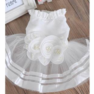 Luxury Pearl Flower Design Dog Dress White Wedding Dresses