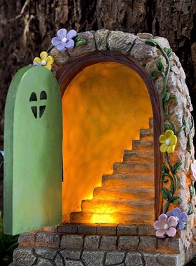 1Pcs Large Fairy Door Solar Light LED Elf Steps Stone Door