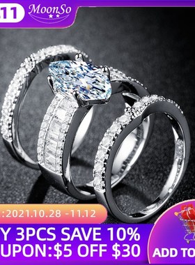 2021 Luxury Marquise 925 Sterling Silver Wedding Ring Set Af
