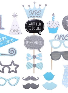 20PCS Baby Boy Girl One Birthday Party Photo Booth Prop Chi
