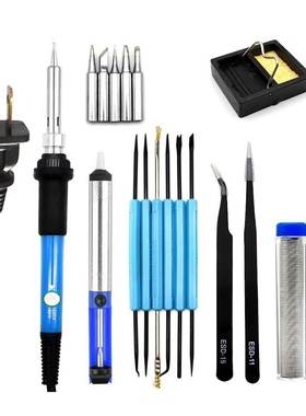 US Plug 110V 60W Temperature Iron Kit+5pcs Tips+Tweezers Sol