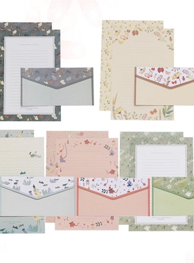 5 Sets/45pcs Flower Printing Envelope and Letter Paper Lovel