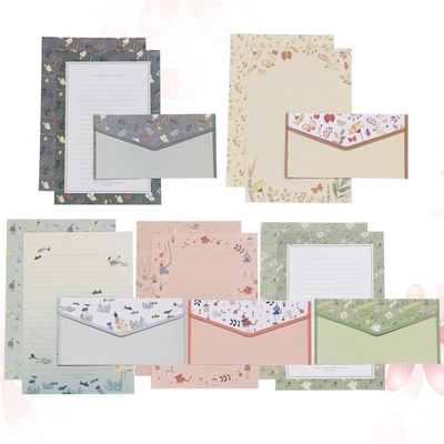5 Sets/45pcs Flower Printing Envelope and Letter Paper Lovel