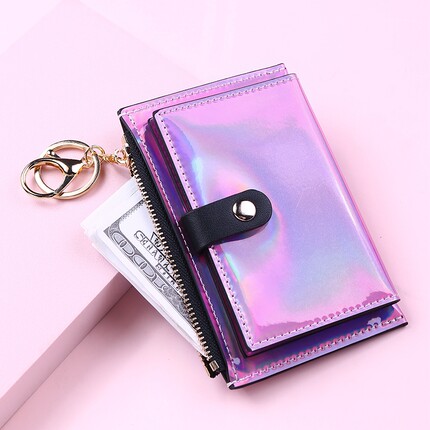 2021 New Laser Women Wallets Fashion Keychain Zipper Coin Pu