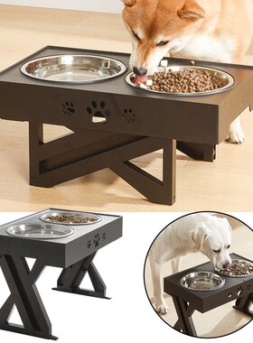Large Dog Food Bowl Elevated Adjustable Stainless Steel Doub