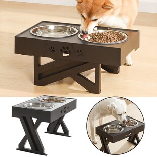Large Dog Food Bowl Elevated Adjustable Stainless Steel Doub