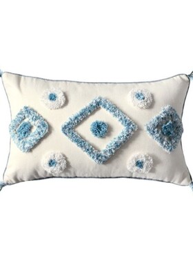 Nordic Throw Pillow Case Stripes Diamond Pattern Tufted Tass