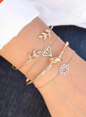 2022 Boho Gold Cuff bracelets Set For women Leaves Knot char