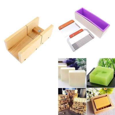 4pcs Soap Making Mold With Wooden Box + 2x Cutter + Adjustab