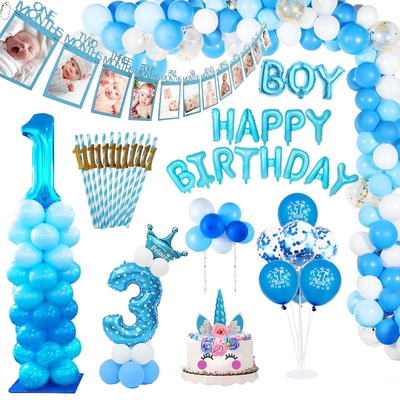 Happy birthday Baby boy birthday banner Balloon garland 1 a