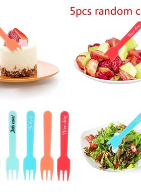 5Pcs Colorful Plastic Fruit Fork Mini Cartoon Children