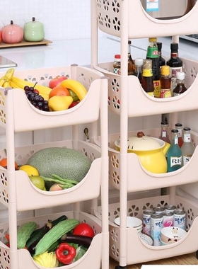 Kitchen shelf vegetables receive a baskets of fruit and
