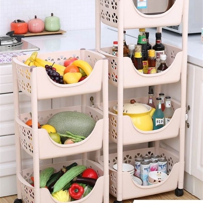 Kitchen shelf vegetables receive a baskets of fruit and