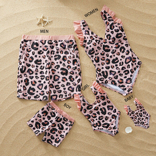 Family Matching Leopard Swimsuit Mom Daughter Bath Suits