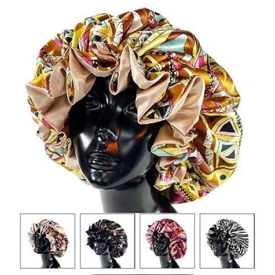 Double Layer Shower Cap Women Satin Printing Bonnet