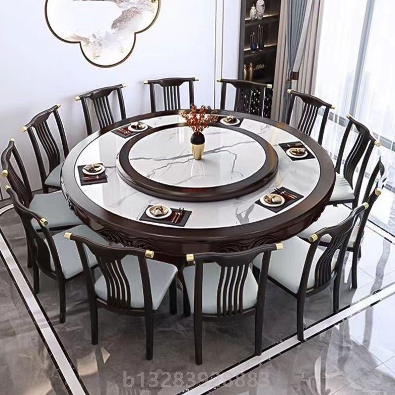 酒店电动实木餐桌大圆桌电磁炉16/20人家用大户型饭桌圆形高档桌