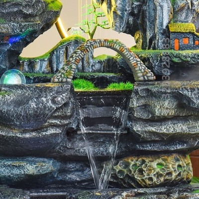 新款庭院假山循环水大鱼缸一整套家用门厅楼梯造景乔迁送礼装饰品