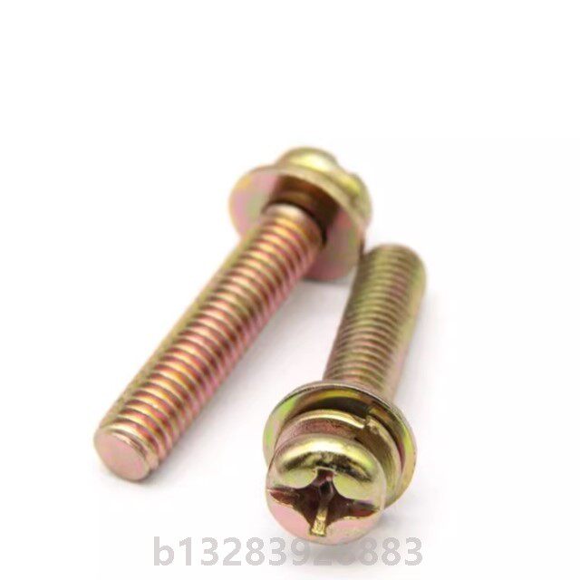 十字三组合螺丝镀彩锌铁带垫螺钉 圆头盘头十一字M2.5M4M5M6M8