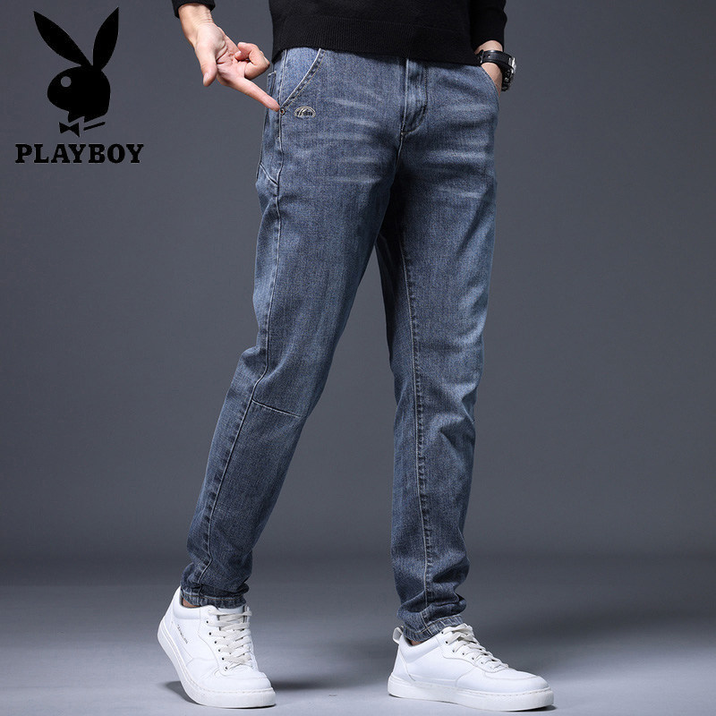 花花公子牛仔裤男士春夏季潮牌2026年新款修身小脚直筒休闲长裤子