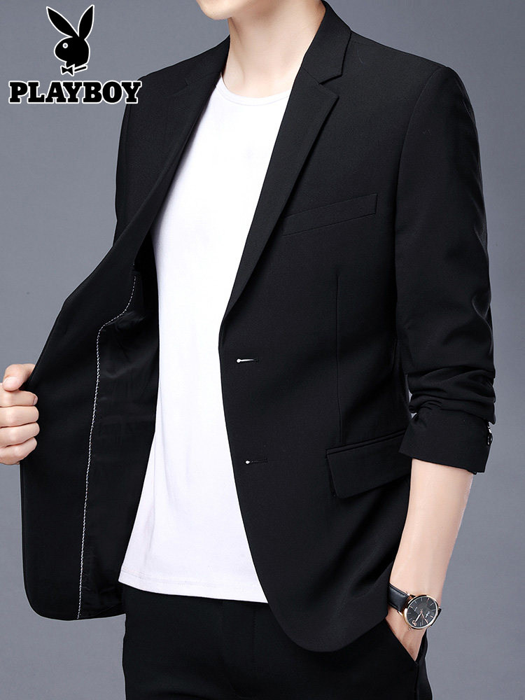 Playboy kişi slim-fit pencək, qara rəngli, payız üçün