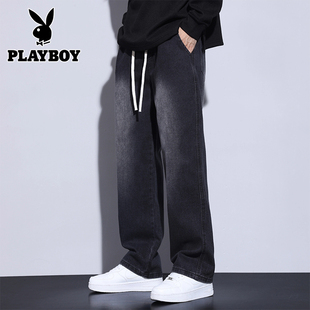 花花公子春夏季新款美式牛仔裤宽松直筒阔腿潮牌百搭休闲长裤子男