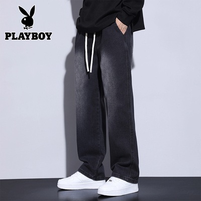 花花公子美式阔腿休闲牛仔裤子男